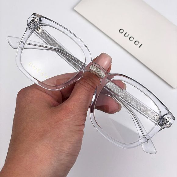 Gucci GG0184O 012 BRAND NEW Eyeglasses Crystal Clear Silver Square Unisex - Picture 1 of 12